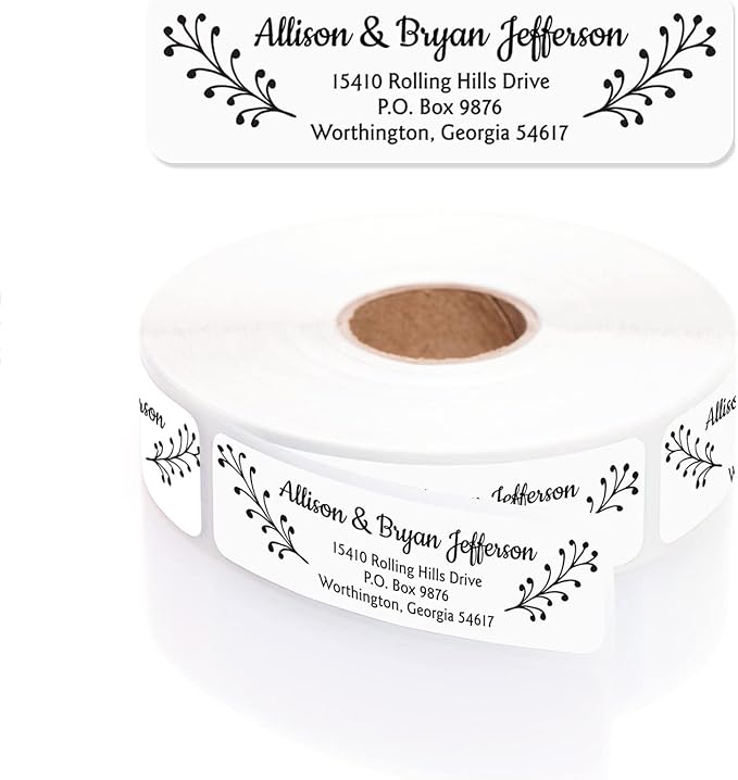 Modern Black and White Rolled Address Labels / 250 Personalized Return Address Labels/Designer Address Stickers in Elegant Plastic Dispenser-DeskLoop Office