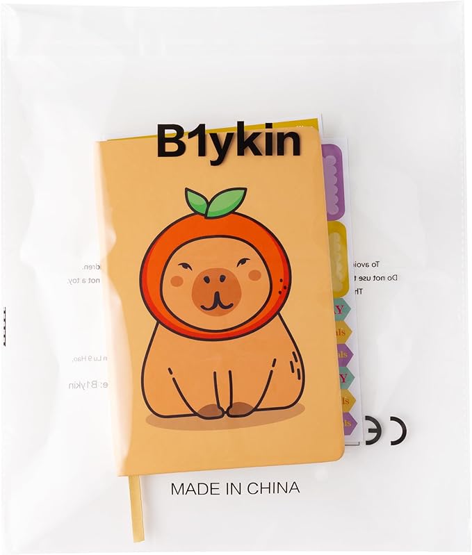 B1ykin Hardcover Ruled Journal Notebook with Planner Stickers, 196 Pages PU Leather Journal Notebook Journals Diary Notepad for Writing Travel Business Work School College Note Taking (Capybara)-DeskLoop Office