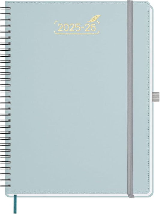 BEZEND Weekly Planner 2025-2026 with 2 Columns, 8.5" x 11" Academic Calendar 18 Months (Jul 25-Dec 26) Life Work Appointment Book with Monthly Tab, PU Leather Softcover Spiral - Dutch Blue-DeskLoop Office