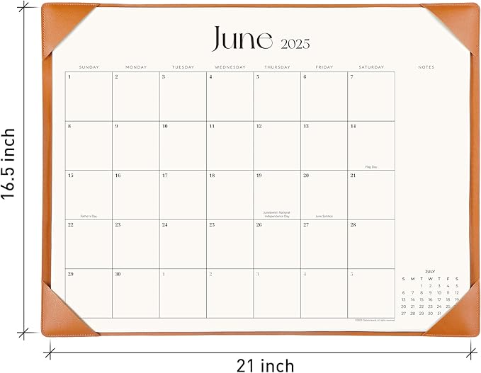 Simplified Desk Calendar 2025-2026 with Desktop Mat, Cabbrix Large Desk Pad Calendar 21" x 16-1/2" from July 2025 to December 2026, Desk Blotter Calendar for Home School and Office (Brown)-DeskLoop Office