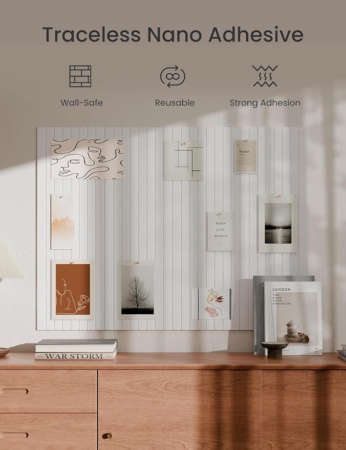 Bumusty Large Cork Board Alternative-47 x35 Felt Bulletin Board Tiles, with 30 Pushpins, 70 Adhesive Tabs, 12-Pack Slat Wall Paneling, Cork Boards for Office Push Pin Board Felt Board-Milky White-DeskLoop Office