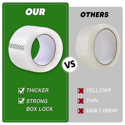 Clear Packing Tape (2 Rolls), Heavy Duty Packaging Tape for Shipping Packaging Moving Sealing, 2 inches Wide, 65 Yards Per Roll-DeskLoop Office