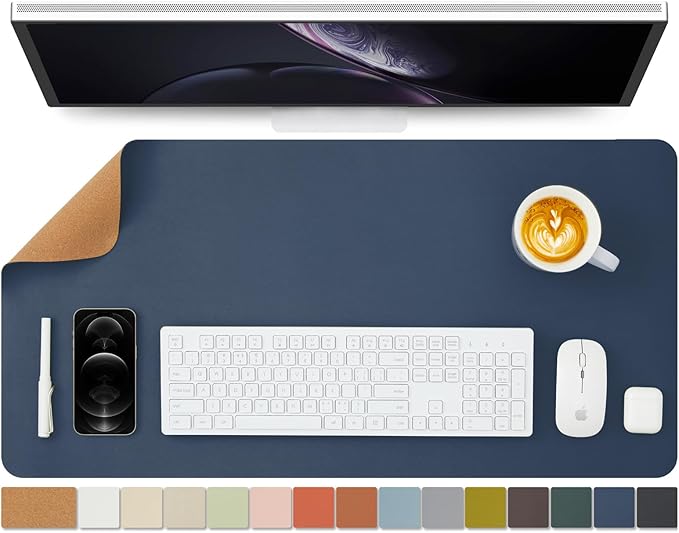 Cork Desk Mat - Dual-Sided Desk Pad for Office and Home - Desk Organization and Accessories - Ideal for Large Mouse Pad and Desk Mats on Top of Desks(Dark Blue,80cmx 40cm)-DeskLoop Office