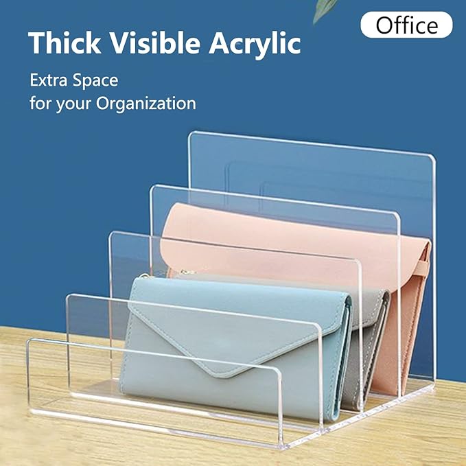 Acrylic File Organizer, 4Sections Clear Desk Organizer for Home Office, Desktop File Folder, Acrylic Mail Organizer Countertop for Notebook, Document and Paper, Clear File Holder,1Pcs-DeskLoop Office