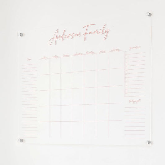 Personalized Clear Acrylic Calendar for Wall, Calendar Whiteboard for Wall, Dry Erase Wall Calendar, Wall Calendar Organizer System for Home (Cursive, Blush, 38"W x 26"H)-DeskLoop Office