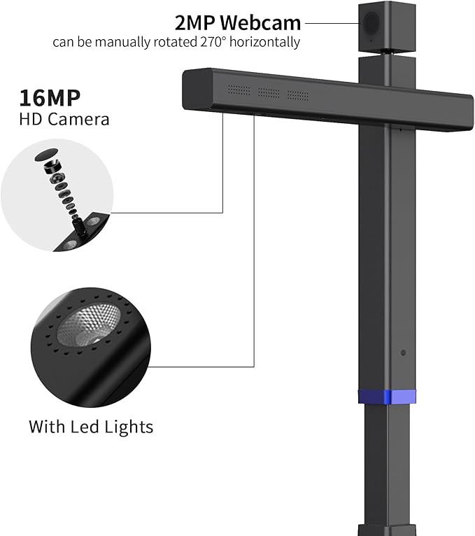 CZUR Shine Surface Pro Professional Document Scanner, 16MP Document Camera + 2MP Webcam+ Working Surface, A3 Book Scanner for Computer/Laptop, 180+ Languages OCR, Fast Scan 1s/Page, for PC/Mac-DeskLoop Office