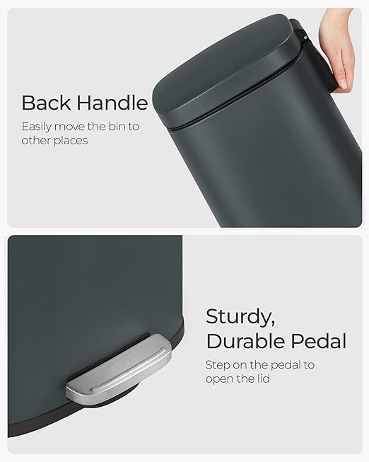 SONGMICS Trash Can with Lid, 8 Gallon Garbage Can, Stainless Steel Small Waste Bin with Step Pedal and Inner Bucket, Soft Close, Kitchen, Greenish Gray ULTB102G01