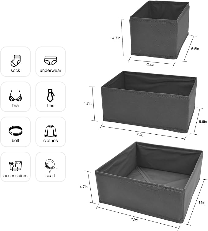 6 Pack Drawer Organizers for Clothing,Fabric Foldable Closet Organizers and Storage Dresser Drawer Dividers Storage Basket Bins for Clothes,Socks,Scarves,Ties,Underwear,Towels-DeskLoop Office