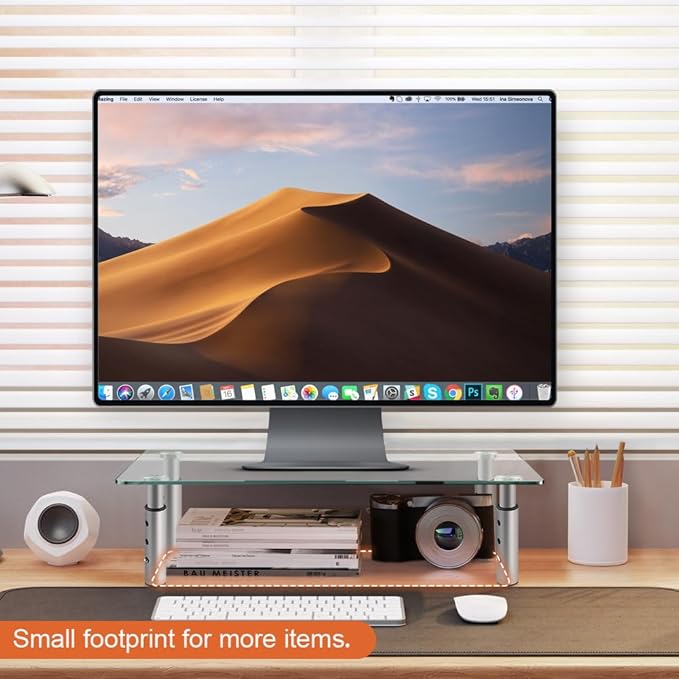 KKTONER GLASS Monitor Stand with Height Adjustable for Home Office 2 Pack Computer Monitor Riser PC Screen Riser for Desk Organzier Laptop-DeskLoop Office