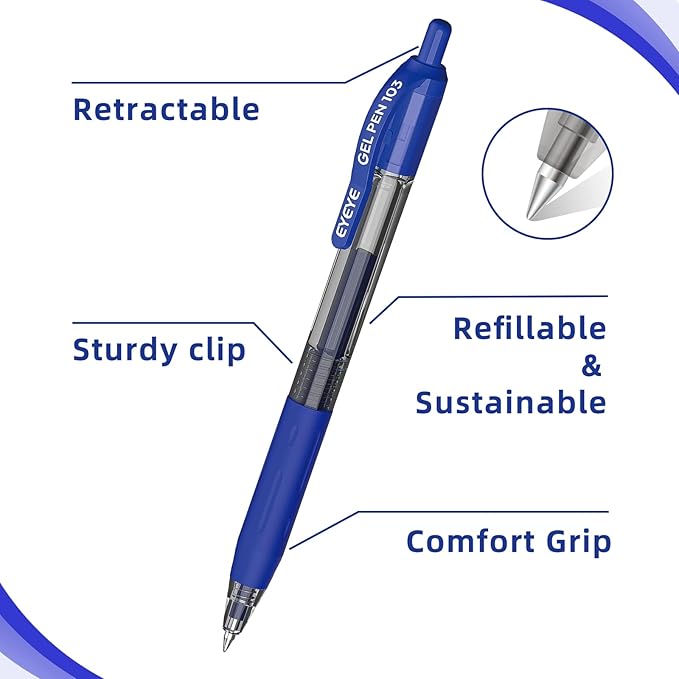 EYEYE G-103 Retractable Gel Pen 0.5mm, 50 Pack Extra Fine Point Blue Ink Pens Quick Drying, Ballpoint Pen Fine Point Smooth Writing Pens for for Office School Supplies-DeskLoop Office