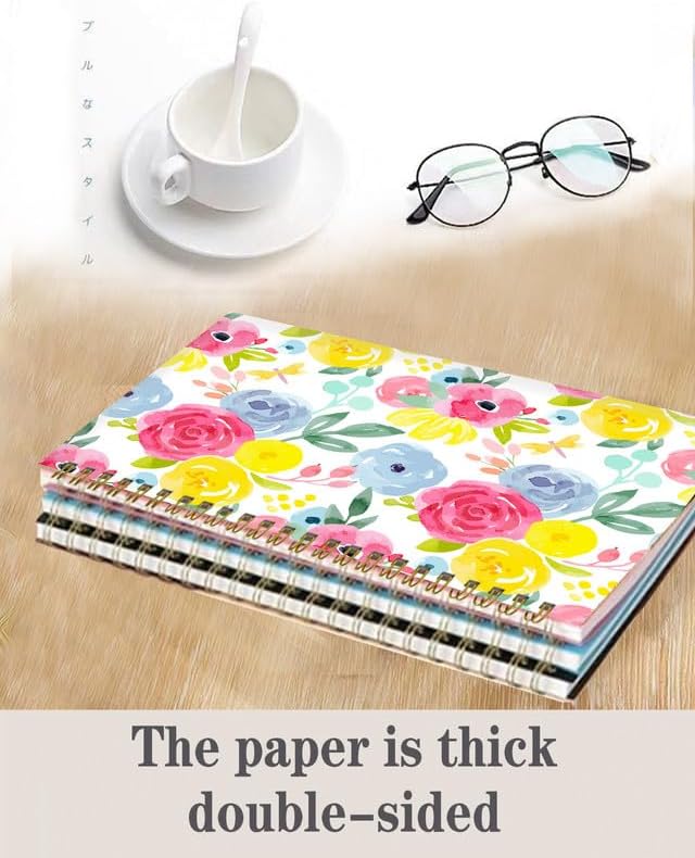 Spiral Journal Notebook,A5 Hardcover Lined Journals for Women Girl 6 x 8.3 in,120 Pages Thick Paper,Cute College Ruled Writing Notebook for Gifts Office Work School(Watercolor Rose Floral)-DeskLoop Office