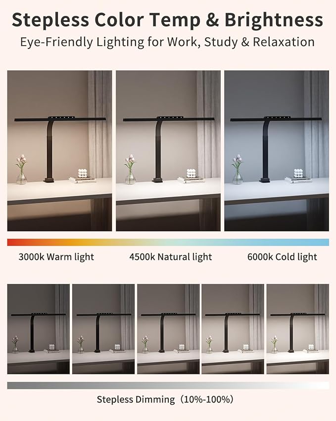 LED Desk Lamps for Home Office, 24W Bright Eye-Caring Light with Clamp, Stepless Dimming Adjustable Flexible Gooseneck Clip on Desk Office Lamp with Adapter for Reading, Study, Workbench,Black-DeskLoop Office