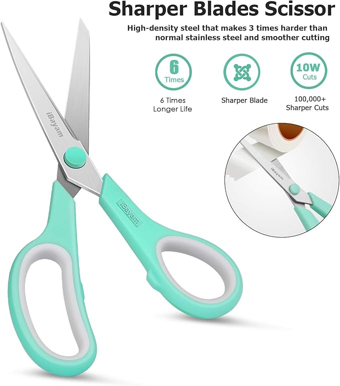 Scissors, iBayam 8" All Purpose Scissors Bulk 3-Pack, Ultra Sharp 2.5mm Thick Blade Shears Comfort-Grip for Office Desk Accessories Sewing Fabric Home Craft Teacher School Supplies, Right/Left Handed-DeskLoop Office
