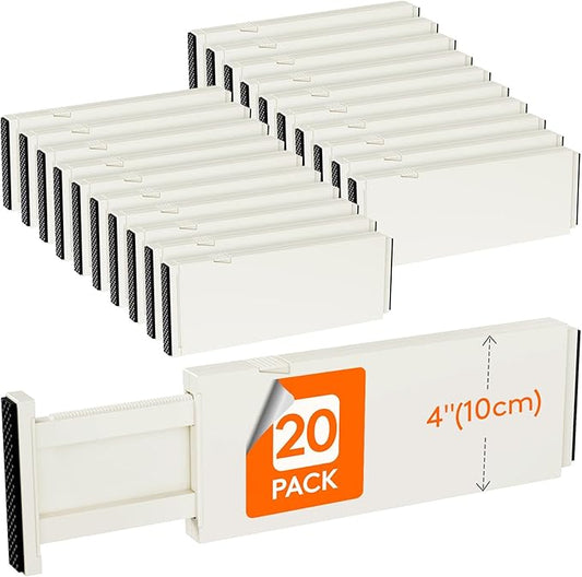 Lifewit 20 Pack Drawer Dividers 4" High, 11-17" Adjustable Dresser Drawer Organizers for Clothes, Expandable Dresser Separators in Bedroom/Bathroom/Kitchen/Vanity/Office Organization and Storage,Beige-DeskLoop Office