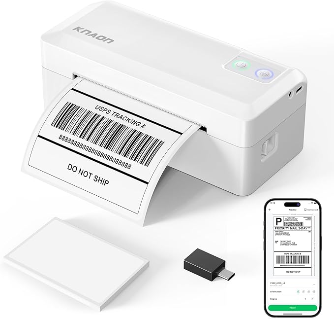 Shipping Thermal Label Printer, 4x6 Portable Label Printer, Bluetooth Label Maker for Small Business, Support iPhone,Android,Windows,Mac,Chromebook,Works with USPS, Ebay,Shopify&More, White-DeskLoop Office