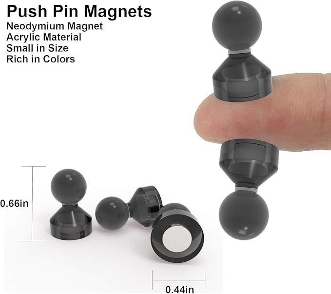 Ant Mag Magnetic Push Pins Strong Push Pin Magnets for Fridge Whiteboards Calendars Maps in School & Office Pack of 18 Black-DeskLoop Office