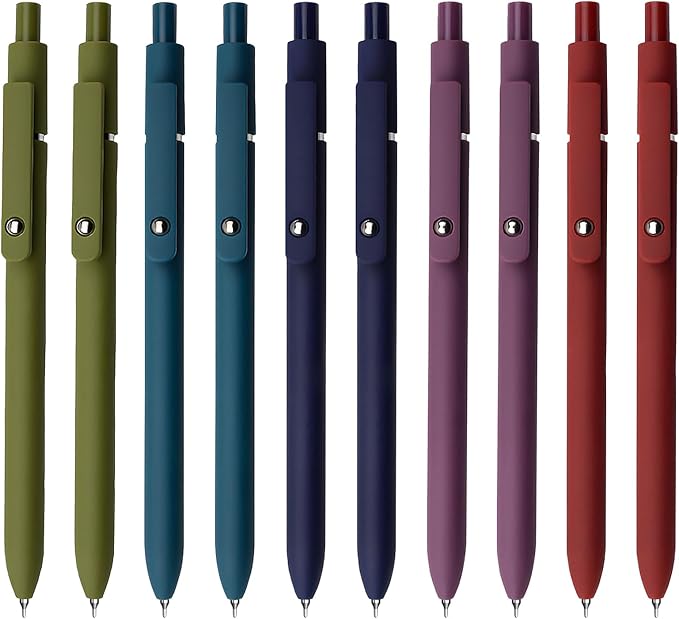 Gel Pens, 10 Pcs 0.5mm Black Ink Pens Fine Point Smooth Writing Pens with Silicone Grip, High-End Series Metal Clip Retractable Pens for Journaling Note Taking (10 Pcs Vintage)-DeskLoop Office