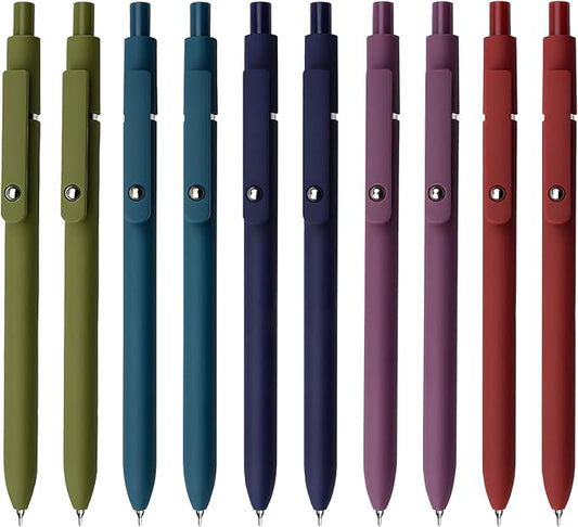 Gel Pens, 10 Pcs 0.5mm Black Ink Pens Fine Point Smooth Writing Pens with Silicone Grip, High-End Series Metal Clip Retractable Pens for Journaling Note Taking (10 Pcs Vintage)-DeskLoop Office