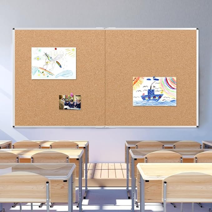 VIZ-PRO 72" x 48" Large Cork Bulletin Board, Foldable & Wall-Mounted Notice Pin Board with Silver Aluminum Frame, for School Home Office - 6' x 4' Corkboard-DeskLoop Office