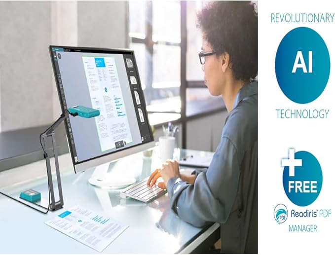 IRIScan Visualizer Webcam Document Camera v7:4K UltraHD-13MP,4in1,Free Readiris PDF OCR,visualizer,Scanner A3,Portable Scanner,Web Conferencing,Distance Learning,AI Micro,Led,USB,WinMac-DeskLoop Office