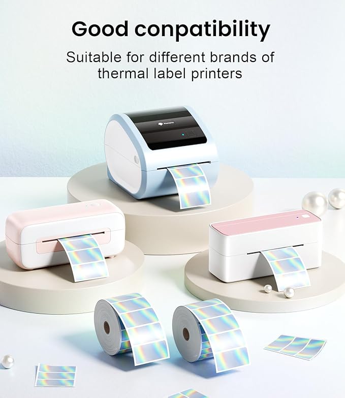 Holographic Square Thermal Labels (4 x 2 inch), Self-Adhesive Direct Thermal Sticker Label, Compatible with All Thermal Shipping Label Printers, for Name, Price Tag, DIY, Logo, 500 Labels/Roll-DeskLoop Office