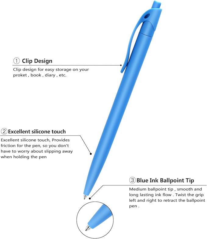 Aozora Pens Bulk 120 Pack Blue Click Pens No Bleed Wholesale Retractable Ballpoint Pens Medium Point,Smooth Ink Pens for Journaling School Office Supplies 1.0MM Blue Ink-DeskLoop Office