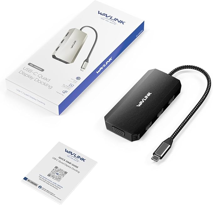 WAVLINK USB-C Docking Station for MacBook, Dell XPS, Lenovo Yoga, HP Laptops - Dual HDMI, DisplayPort, VGA, 3 USB 2.0 Ports, Black-DeskLoop Office