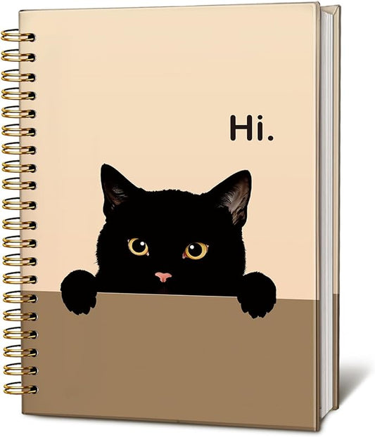 Funny Cat Notebook Journal, Funny Peeking Spiral Notebook, Cat Lover Gifts for Women Men, Black Cat Gifts for Girls, Cat Notepad for School Supplies, Office Supplies 5.5x8.3 Inch-DeskLoop Office