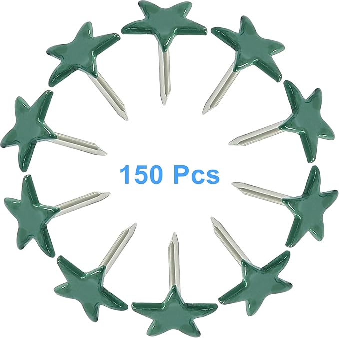 Piutouyar 150 Pcs Star Push Pins, Dark Green Upholstery Tacks Star Shaped Decorative Thumb Tacks Metal Upholstery Pins for Upholstered Furniture Cork Board DIY Projects or Home Decor 11 x 13mm-DeskLoop Office