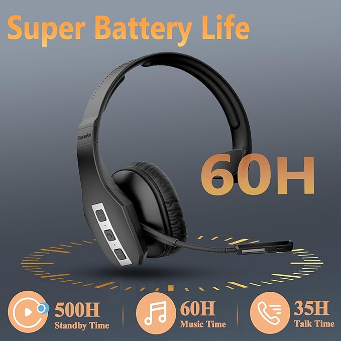 Conambo Trucker Bluetooth Headset (JBT600) with Tri-Mic Noise Cancelling, CVC 8.0, Mute Button, 60Hrs Battery Life – Wireless Headset for Truck Drivers, Cell Phones & Office Use-DeskLoop Office