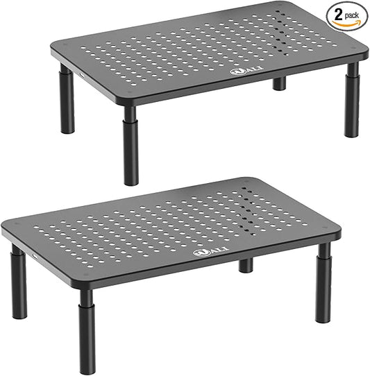 WALI Dual Monitor Stand for Desk, Desk Monitor Riser 3 Height Adjustable, Laptop Riser with Airflow Vents, Desk Organizer for Computer, Laptop, Printer, Notebook (STT003-2), 2 Pack, Black-DeskLoop Office