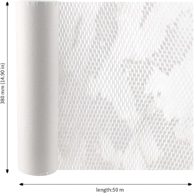 JAPCHET 15 In x 164 Ft White Honeycomb Packing Paper, Honeycomb Paper with Sticker Labels and 10 m Rope Honeycomb Wrap Roll for Packaging and Shipping-DeskLoop Office