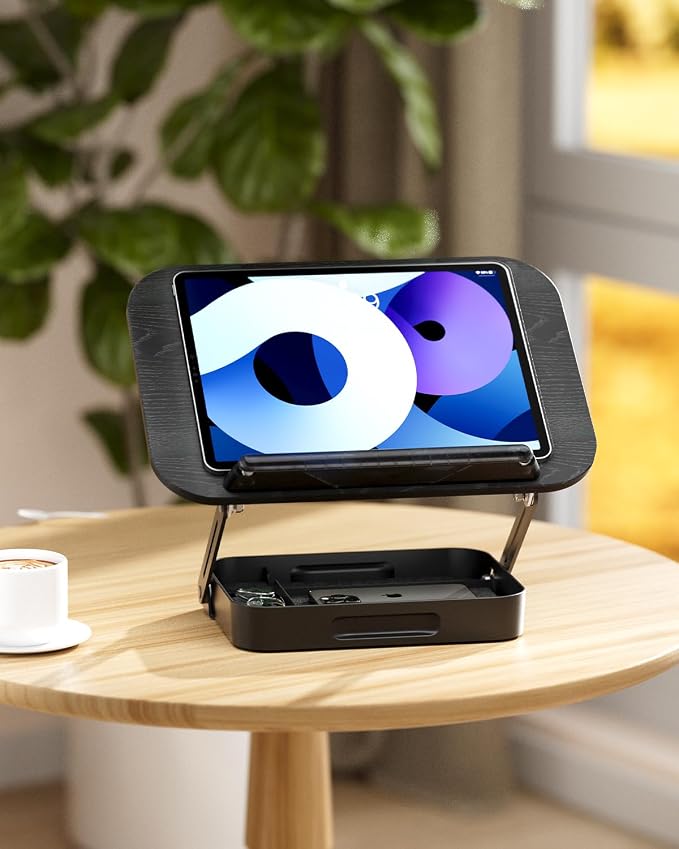Adjustable Book Stand with Storage Drawer, 360° Rotating Book Holder, Height & - Image 7