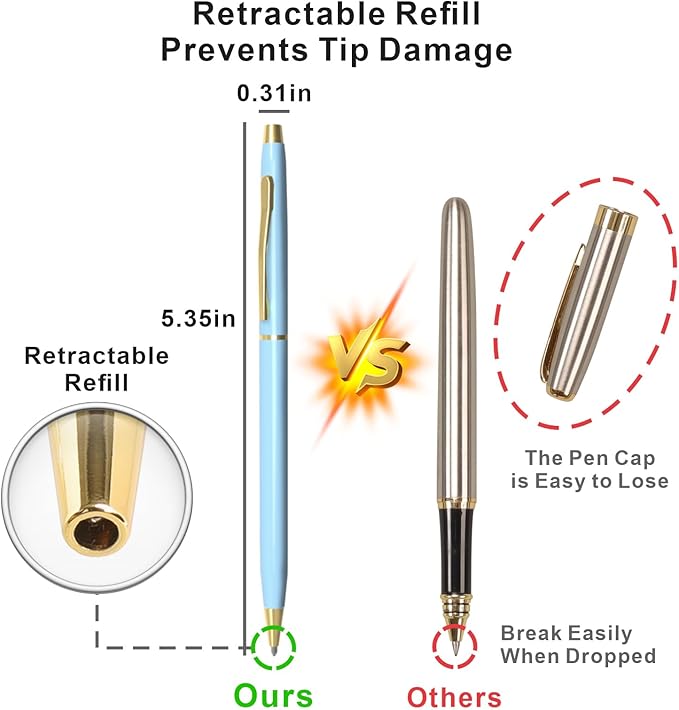 Cambond Ballpoint Pens Blue Pens - Fancy Pens Black Ink 1.0 mm Medium Metal Pen Retractable Smooth Writing for Men Women Police Uniform Office Business, 10 Pack (Blue)-DeskLoop Office