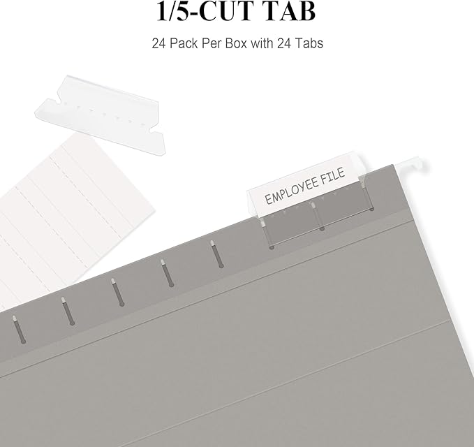 ViVin Hanging File Folders, 1/5-Cut Adjustable Tabs with 24 Per Box, 1 Inch Expansion, 24 Pack Letter Size Hanging File Folders, Designed for Office Home School Filing Cabinet(Gray)-DeskLoop Office