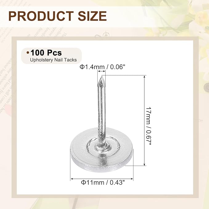 uxcell 100Pcs Upholstery Tacks, 11mmx17mm Flat Head Thumb Tack Decorative Furniture Nails Push Pins for Furniture Sofa Headboards, White-DeskLoop Office