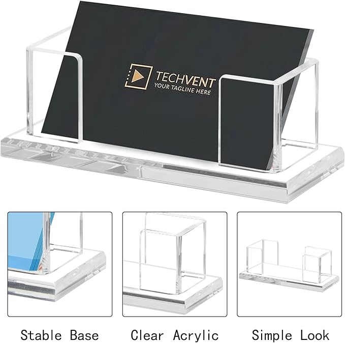 Weiai Acrylic Business Card Holder Stand for Desk, 2 Pieces Modern Clear Base Business Card Organizer Display-DeskLoop Office