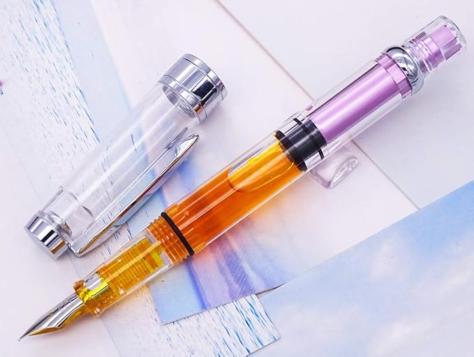 Lanxivi 4 x Yongsheng 3008 Fountain Pen Upgrated Fine Nib,Silver Trim,Piston Filling, Transparent-DeskLoop Office