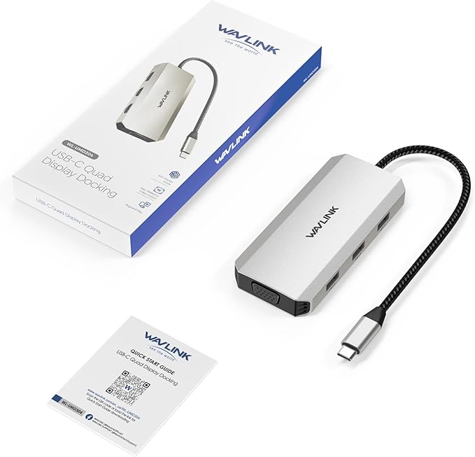 WAVLINK USB C Docking Station for MacBook Dell XPS 13/15, Lenovo Yoga, HP Laptops, USB C to Dual HDMI Monitors for Windows, Dual HDMI, Displayport, VGA, 3 USB 2.0 Ports, Silver-DeskLoop Office