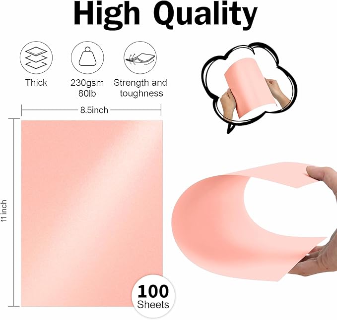 100 Sheets Pink Shimmer Cardstock 8.5 x 11 Iridescent Paper, Goefun 80lb Card Stock Printer Paper for Invitations, Valentines Day, Crafts, DIY Cards-DeskLoop Office
