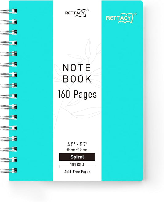 RETTACY Pocket Journal Notebook, 160 Lined Pages, A6 Mini Small Size (4.5" × 5.7"), for Work, Journaling, Writing, 100 GSM Thick Paper, Spiral-bound, Flexible Plastic Cover (Tiffani Blue)-DeskLoop Office