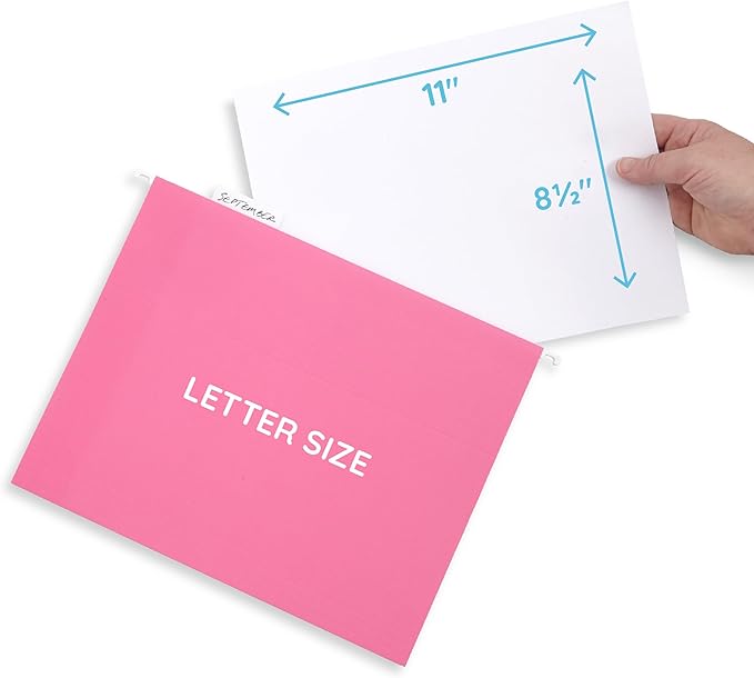 Blue Summit Supplies 25 Pink Hanging File Folders Letter Size, Reinforced Hanging File Folders Pink, Designed for Home and Office Color Coded Organization-DeskLoop Office