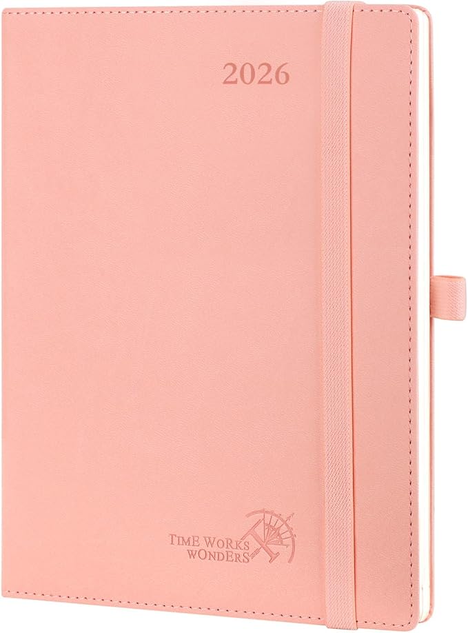 POPRUN 2026 Planner (Medium - 6.5'' x 8.5'') - 2026 Weekly Calendar ((Jan. 2026 - Dec. 2026) with Hourly Time Slots, Weekly/Monthly Appointment Book for Time Management - Leather Soft Cover - Pink-DeskLoop Office