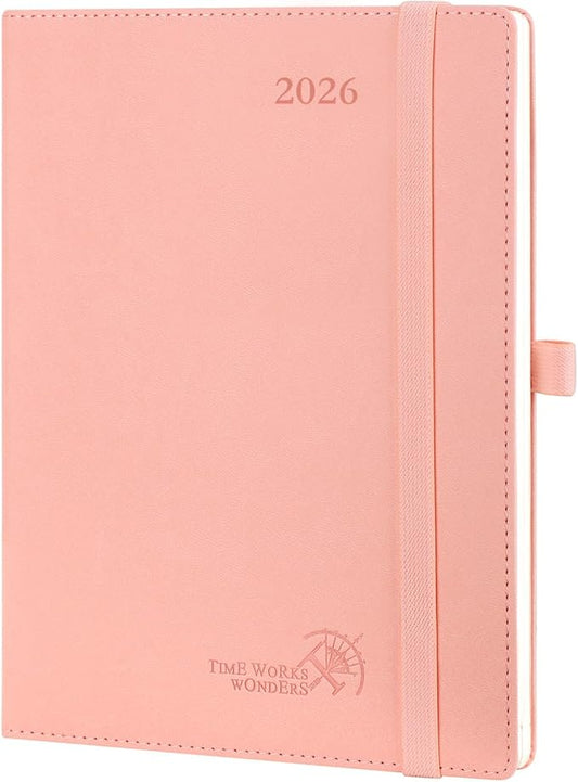 POPRUN 2026 Planner (Medium - 6.5'' x 8.5'') - 2026 Weekly Calendar ((Jan. 2026 - Dec. 2026) with Hourly Time Slots, Weekly/Monthly Appointment Book for Time Management - Leather Soft Cover - Pink-DeskLoop Office
