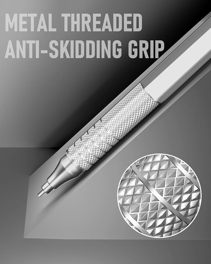 Four Candies 0.9mm Mechanical Pencil Set with Case, 3PCS Metal Artist Lead Pencil with 8 Tubes (480PCS) HB Lead Refills, 3 Erasers, 9 Eraser Refills For Engineer Art Writing Drafting, Silver-DeskLoop Office