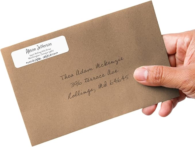 Black and White Botanical Rolled Address Labels / 250 Personalized Return Address Labels/Designer Address Stickers in Elegant Plastic Dispenser-DeskLoop Office