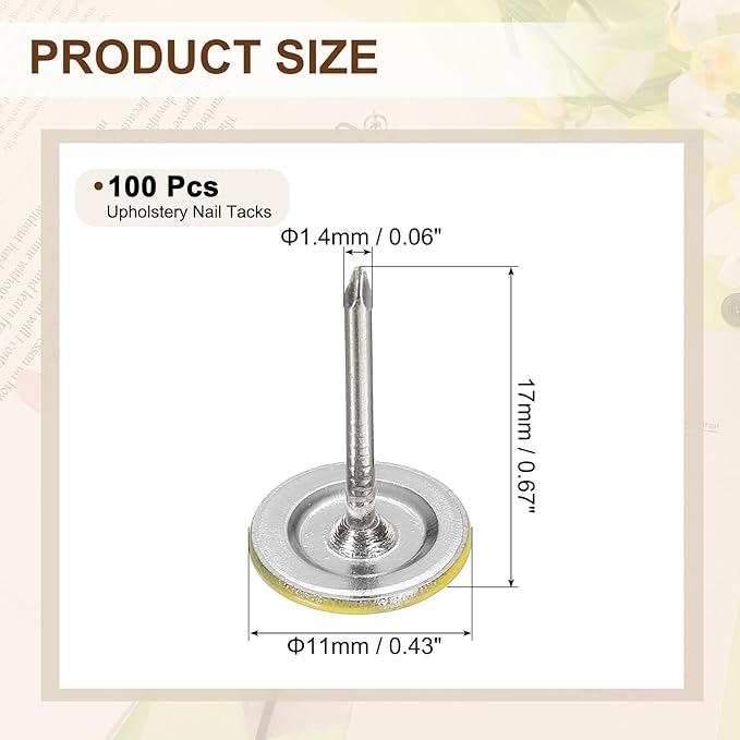 uxcell 100Pcs Upholstery Tacks, 11mmx17mm Flat Head Thumb Tack Decorative Furniture Nails Push Pins for Furniture Sofa Headboards, Yellow-DeskLoop Office