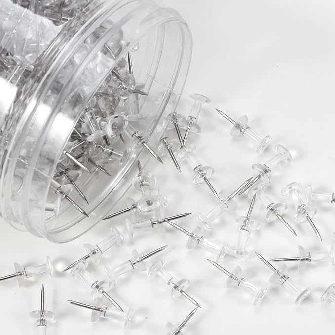 Yalis Push Pins 600 Count, Standard Clear Thumb Tacks Steel Point and Clear Plastic Head-DeskLoop Office