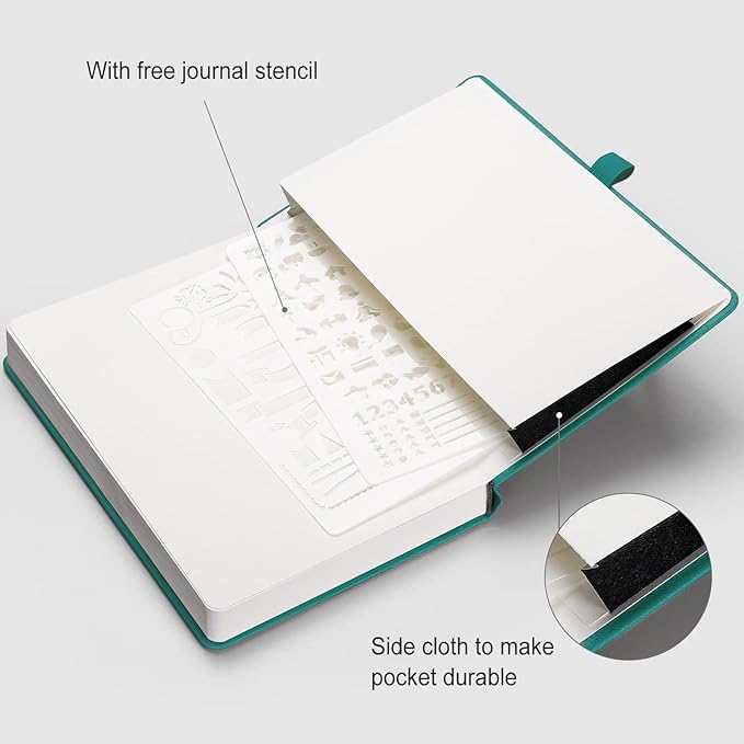 AHGXG Bullet Dotted Journal - 320 Numbered Pages Dot Grid Notebook A5 Thick Journal, 100gsm Thick Dotted Paper, Leather Hardcover,Inner Pocket, 5.75'' × 8.38'' - Cyan-DeskLoop Office