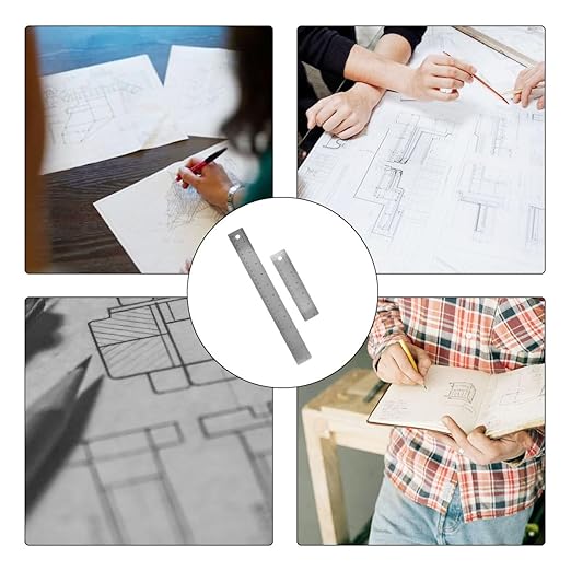 6-Inch and 12-Inch Stainless Steel Metal Ruler with Non-Slip Cork Backing - 2 Pack-DeskLoop Office